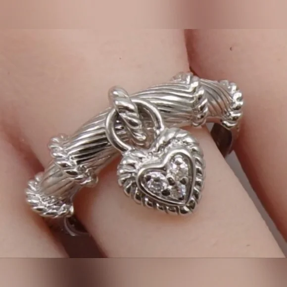 Judith Ripka Sterling Silver Heart Charm Ring Size 11 - Picture 3 of 10